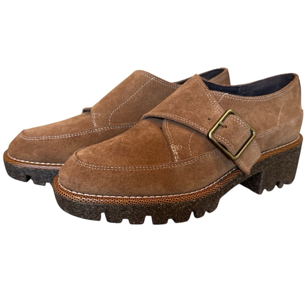 Donald J Pliner Elayna Monk Strap Leather Suede Platform Loafer Size 6.5